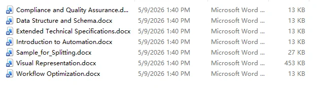 Resulting split Word subdocuments after using Outline View