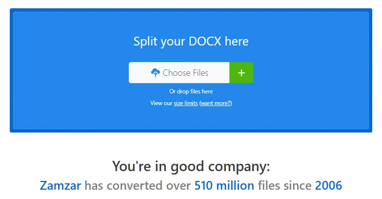 Upload Word document to online splitter tool