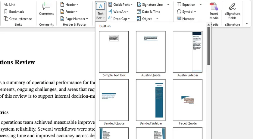 Add a text box as a border in Word