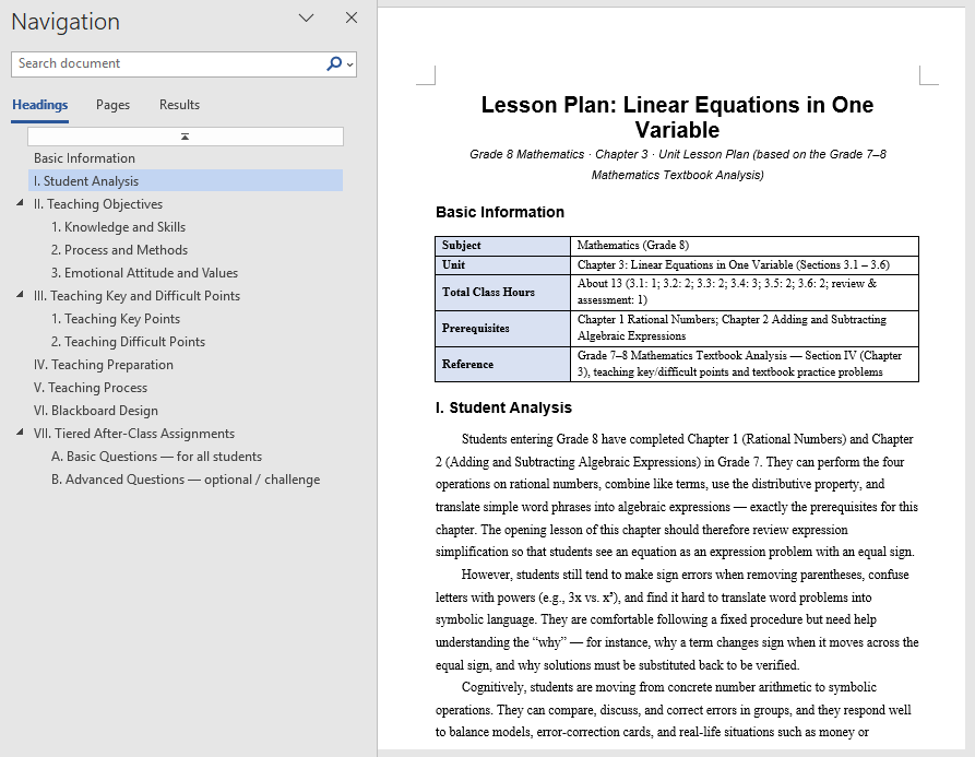 Automatically generated Word lesson plan