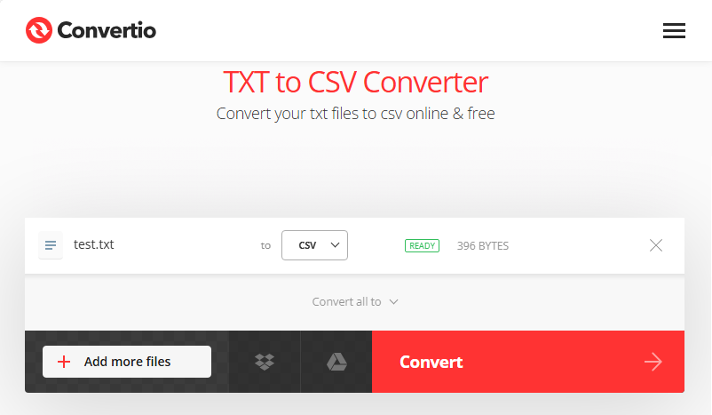 Convertio Free TXT to CSV online converter