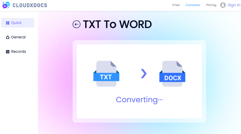 Online free TXT to Word converter