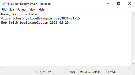 Editor de texto com dados CSV