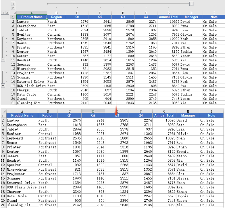 Ungroup Rows or Columns