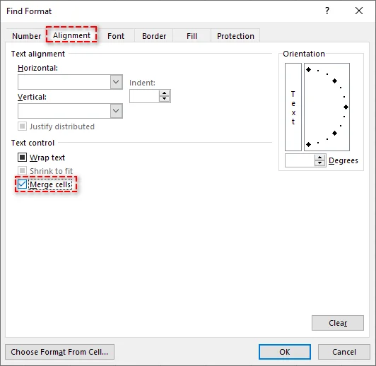 Select Merge Cells Option to Identify All Merged Cells