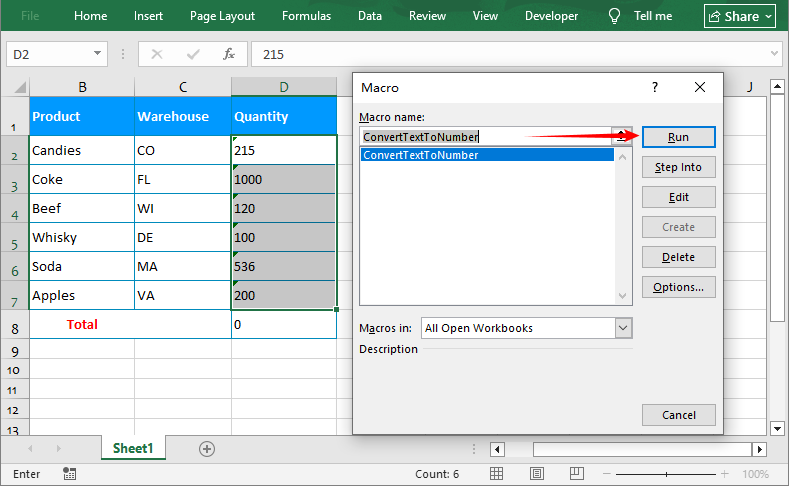 VBA macro to convert text to numbers