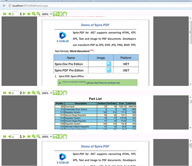 How to view multiple PDF files from one Web page in C#