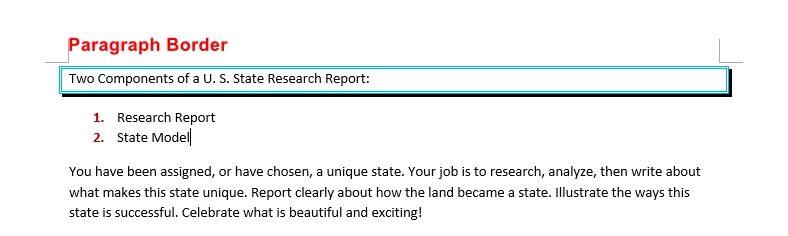 Example of adding a paragraph border in Word