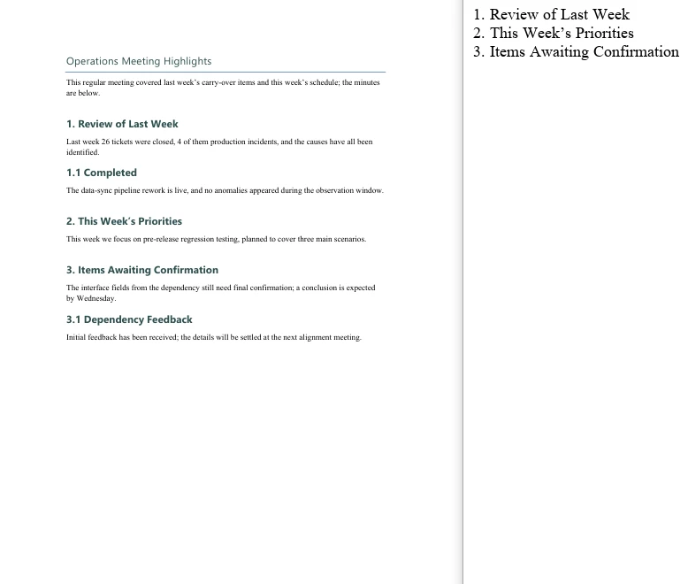 The result after the paragraph text has been extracted by style name