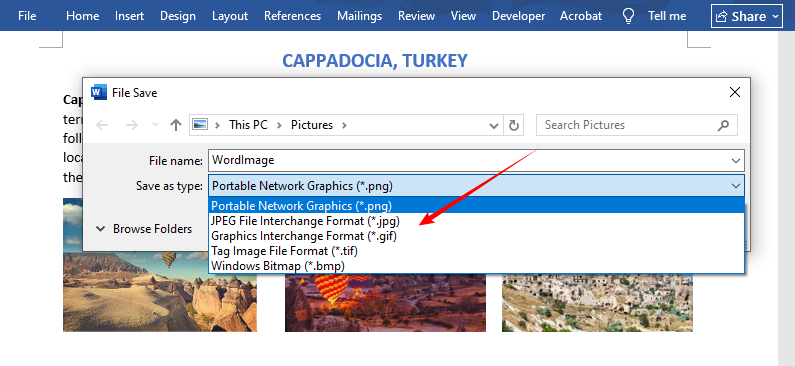 Choisissez l'emplacement et le format lors de l'enregistrement d'une image