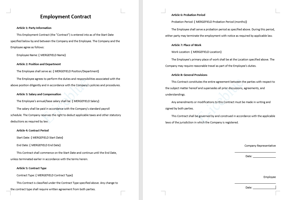 Word employment Contract Template