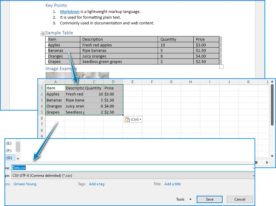 Convertir tabla de Word a CSV usando Microsoft Office