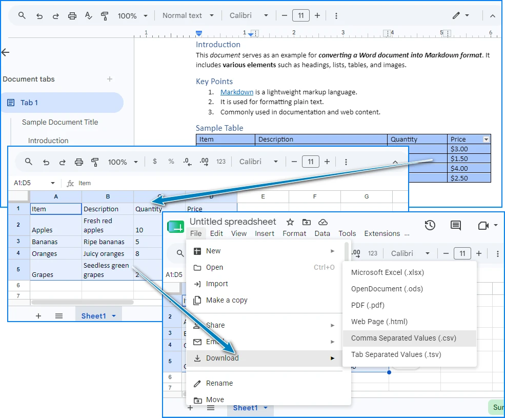 Convertir Word a CSV usando Google Sheets