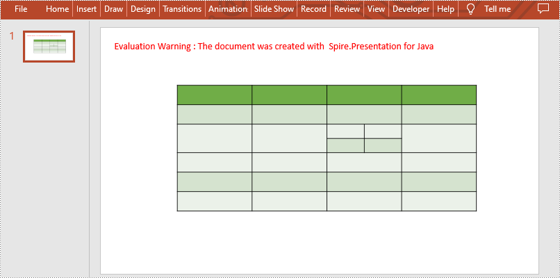 Java: Merge and Split Table Cells in PowerPoint