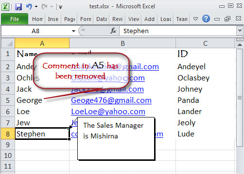 Remove and Change Excel Comments